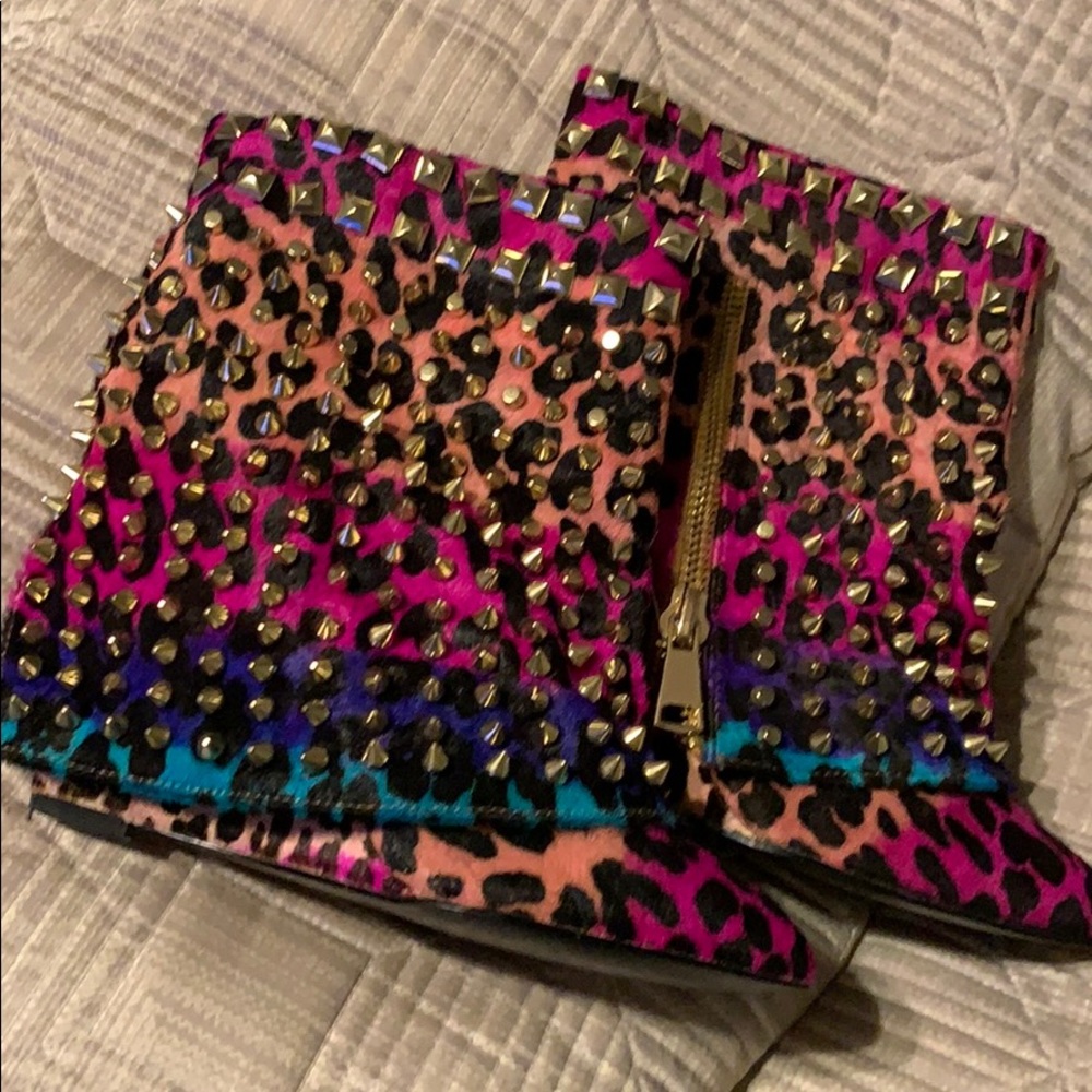 Rockstar leopard pony wedge boots